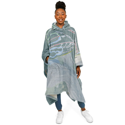 Hickory Ski Center, New York Ski Resort Map Flannel Blanket Poncho