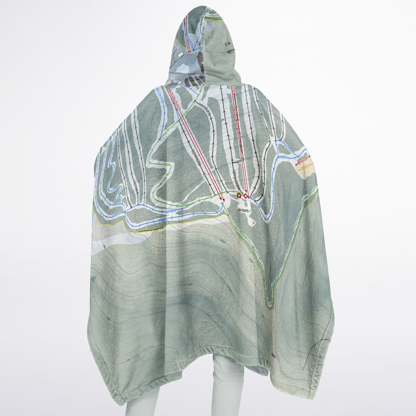 Elk Mountain, Pennsylvania Ski Resort Map Flannel Blanket Poncho