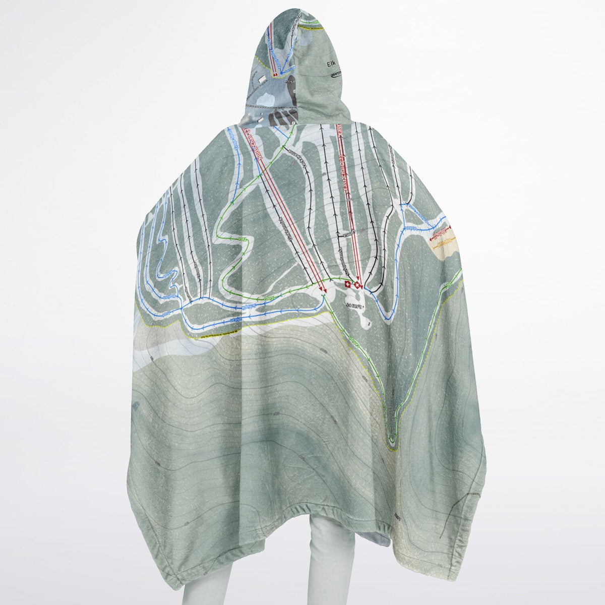 Elk Mountain, Pennsylvania Ski Resort Map Flannel Blanket Poncho