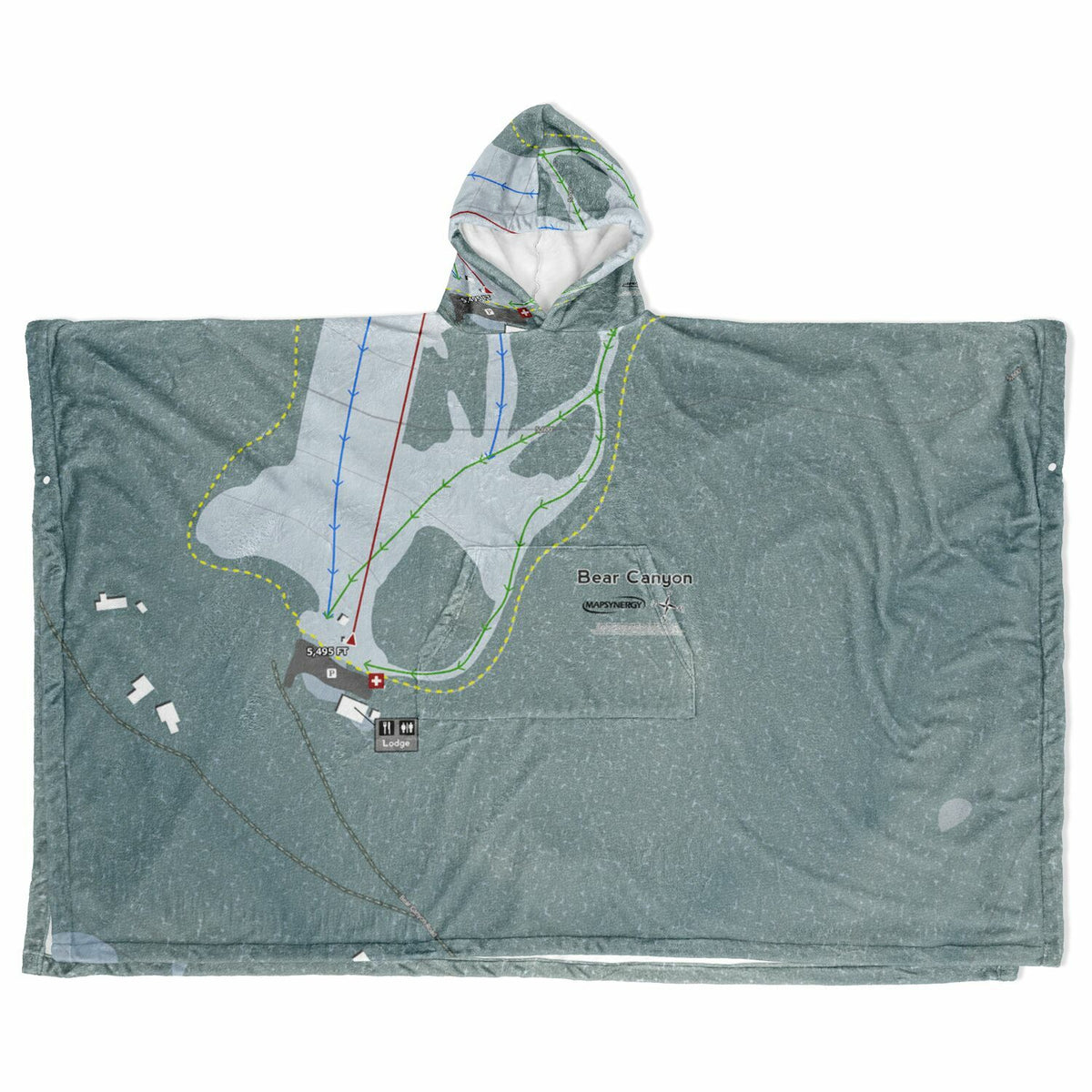 Bear Canyon, Montana Ski Resort Map Flannel Blanket Poncho