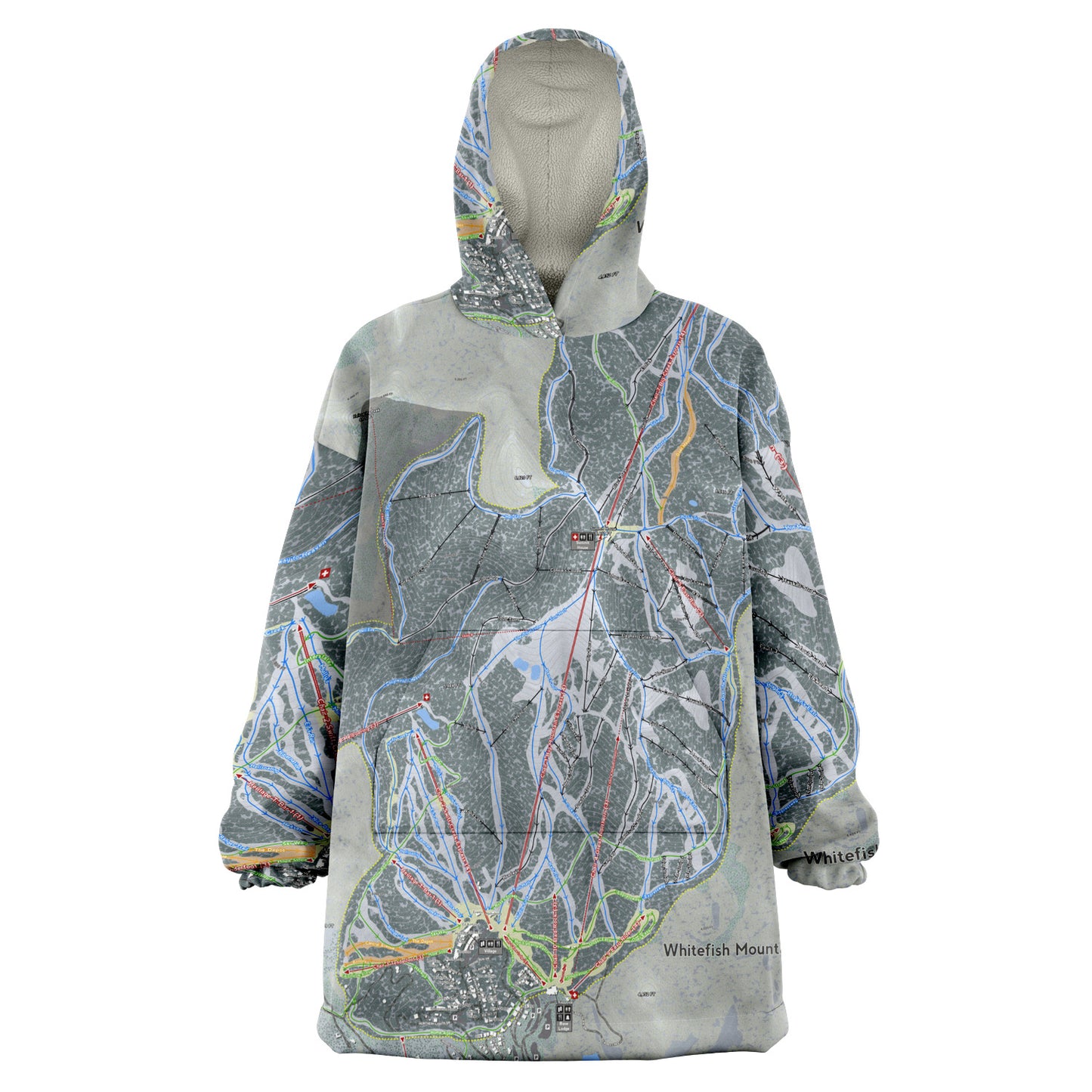 Whitefish Mountain, Montana Ski Trail Map - Snug Hoodie - Powderaddicts