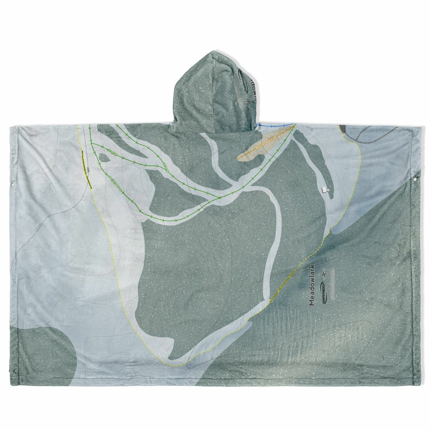 Meadowlark, Wyoming Ski Resort Map Flannel Blanket Poncho