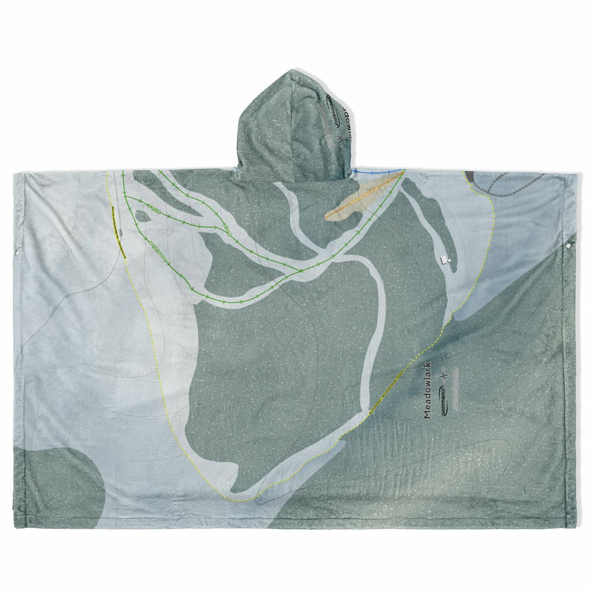 Meadowlark, Wyoming Ski Resort Map Flannel Blanket Poncho