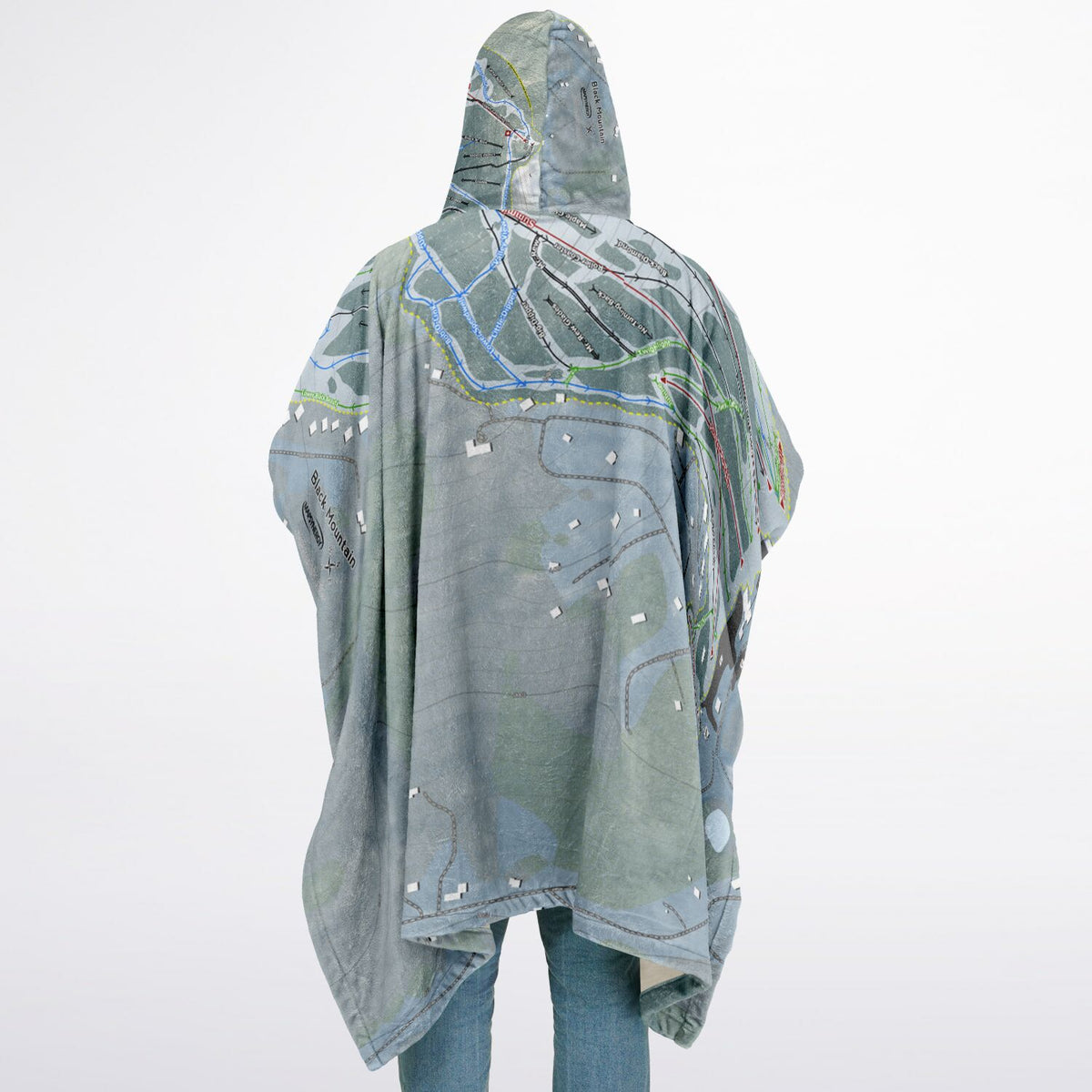 Black Mountain, New Hampshire Ski Resort Map Flannel Blanket Poncho