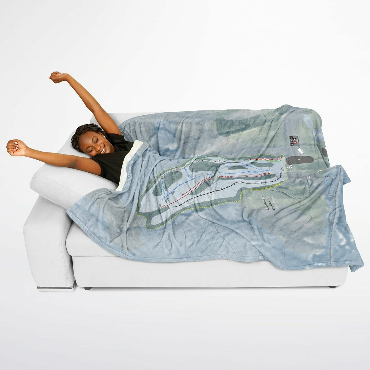 Cochrans, Vermont Ski Resort Map Flannel Blanket Poncho