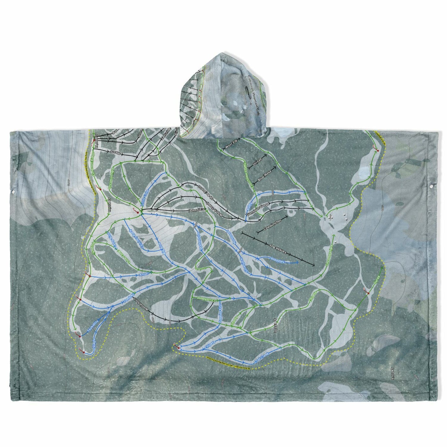 Cimarron Mountain Club, Colorado Ski Resort Map Flannel Blanket Poncho