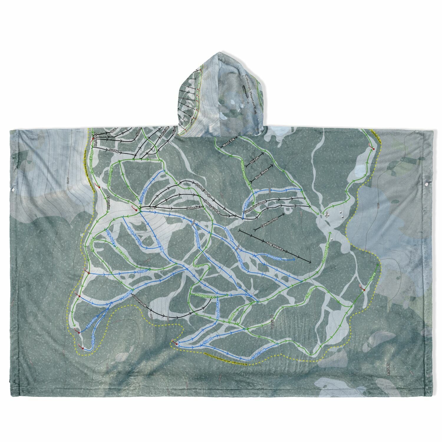 Cimarron Mountain Club, Colorado Ski Resort Map Flannel Blanket Poncho