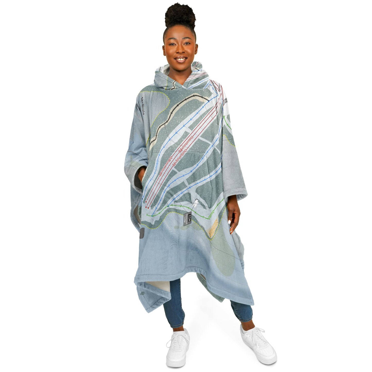 Ski Brule, Michigan Ski Resort Map Flannel Blanket Poncho