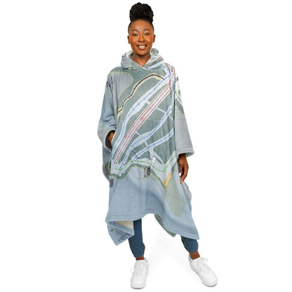 Ski Brule, Michigan Ski Resort Map Flannel Blanket Poncho