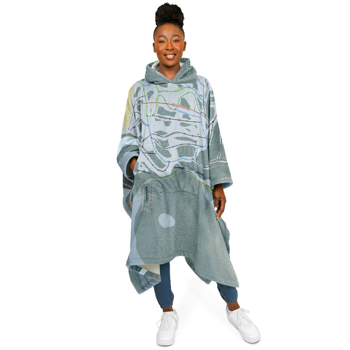 Sleeping Giant, Wyoming Ski Resort Map Flannel Blanket Poncho