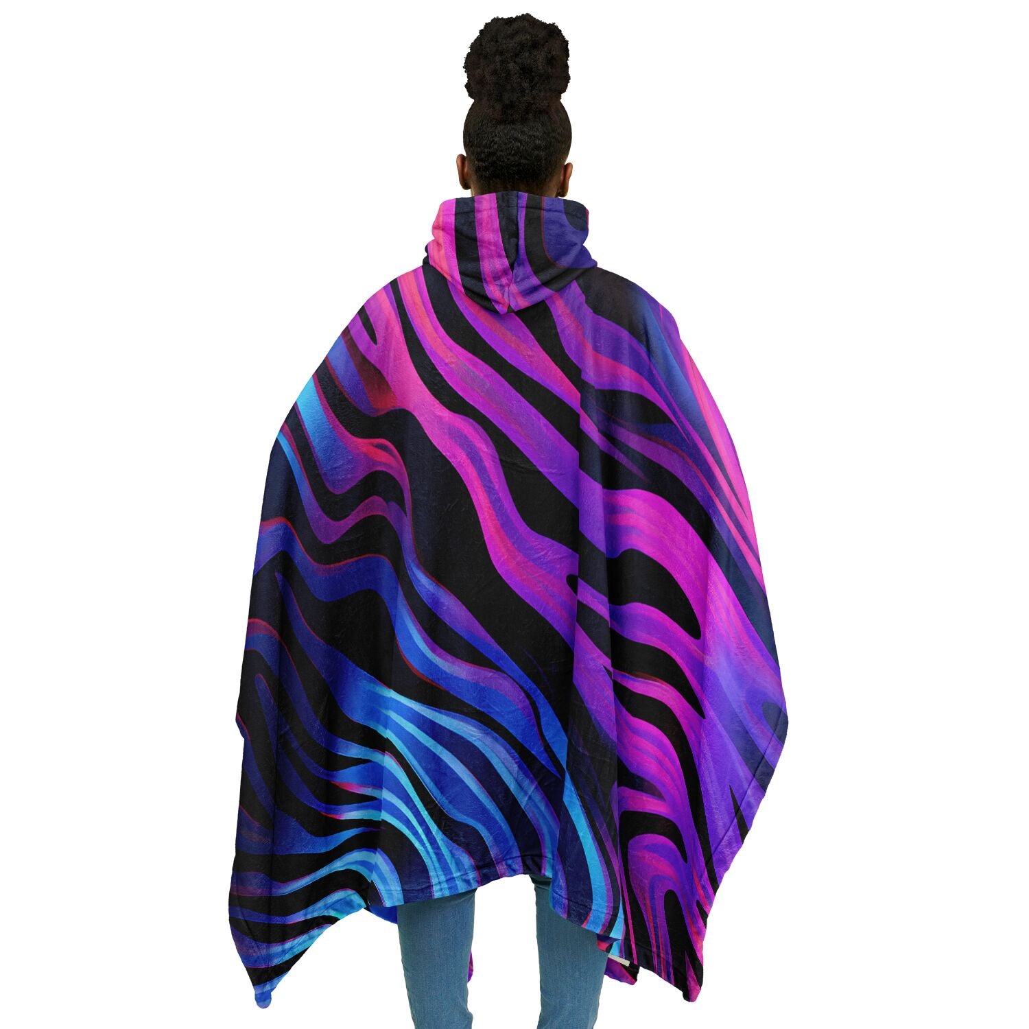 Neon Fluid Waves,  Flannel Blanket Poncho