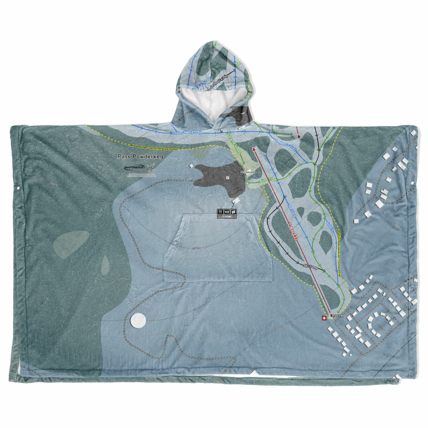 Pass Powderkeg, Alberta Ski Resort Map Flannel Blanket Poncho