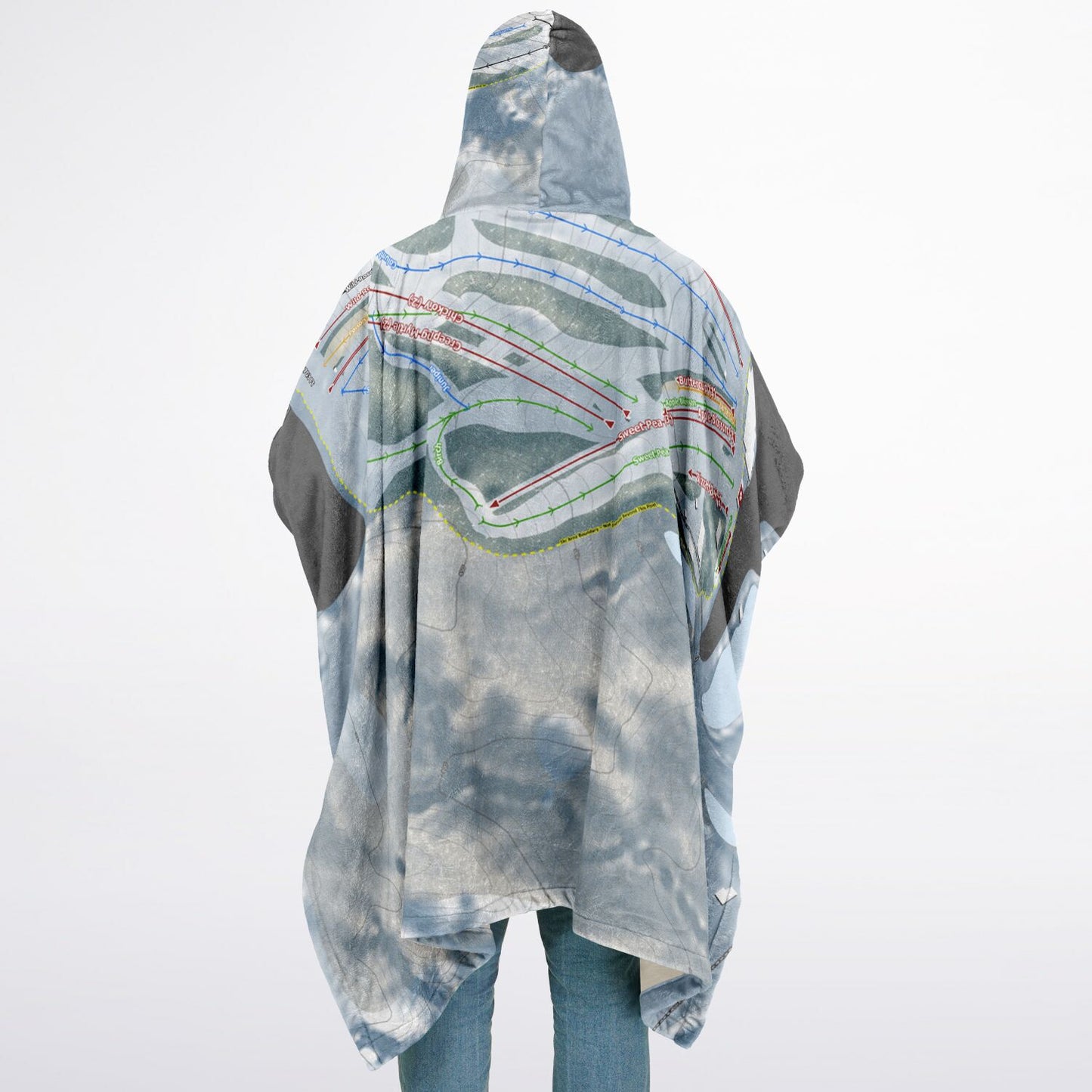 Bittersweet, Michigan Ski Resort Map Flannel Blanket Poncho