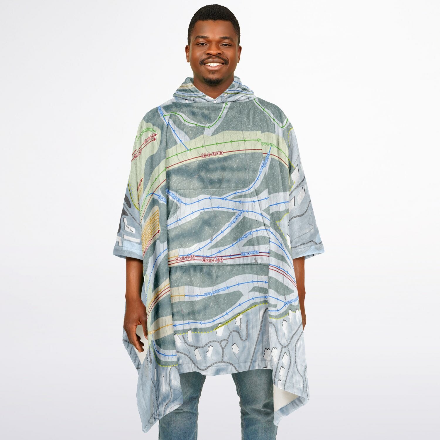 Peekn Peak, New York Ski Resort Map Flannel Blanket Poncho