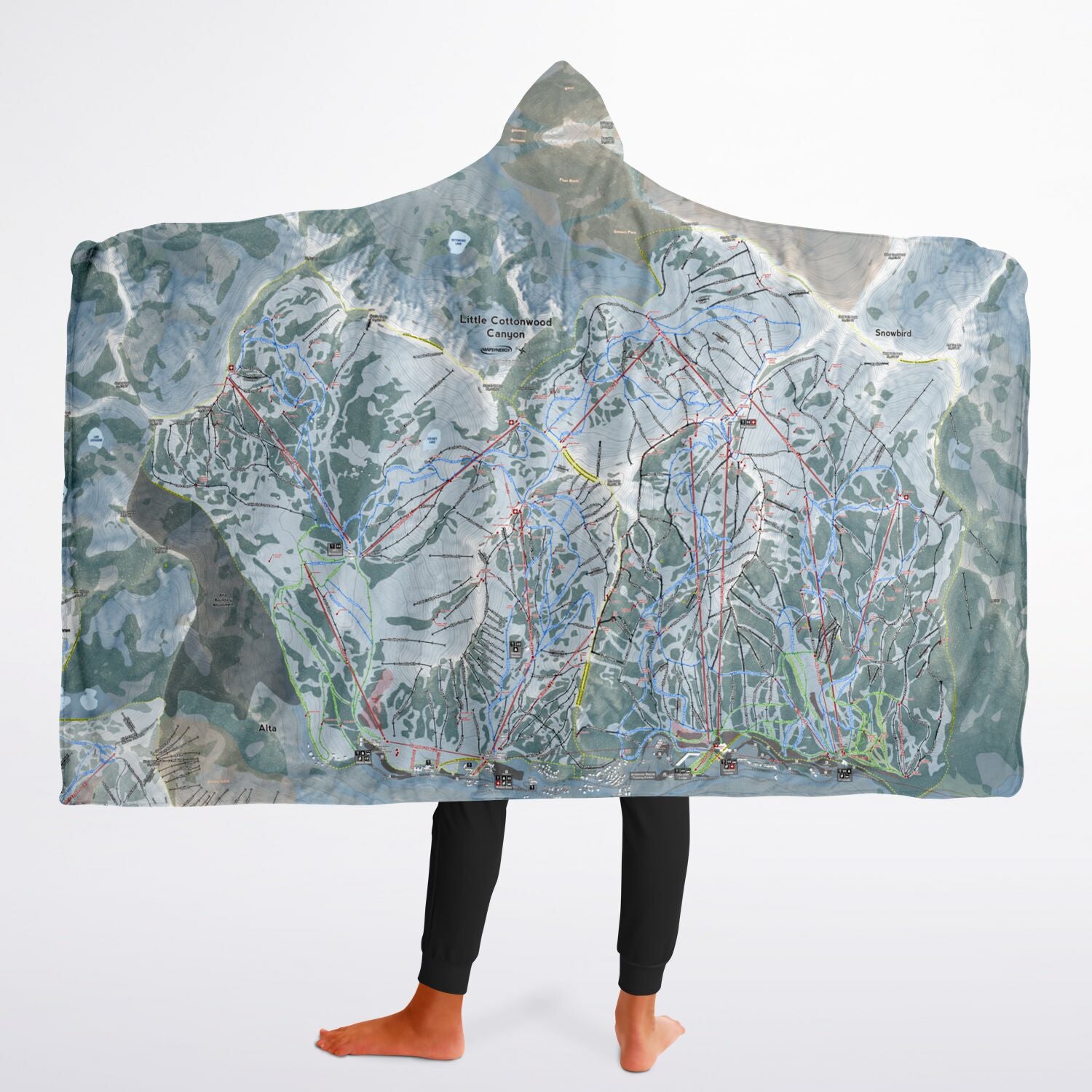 Little Cottonwood, Utah Ski Trail Map - Youth Hooded Blanket