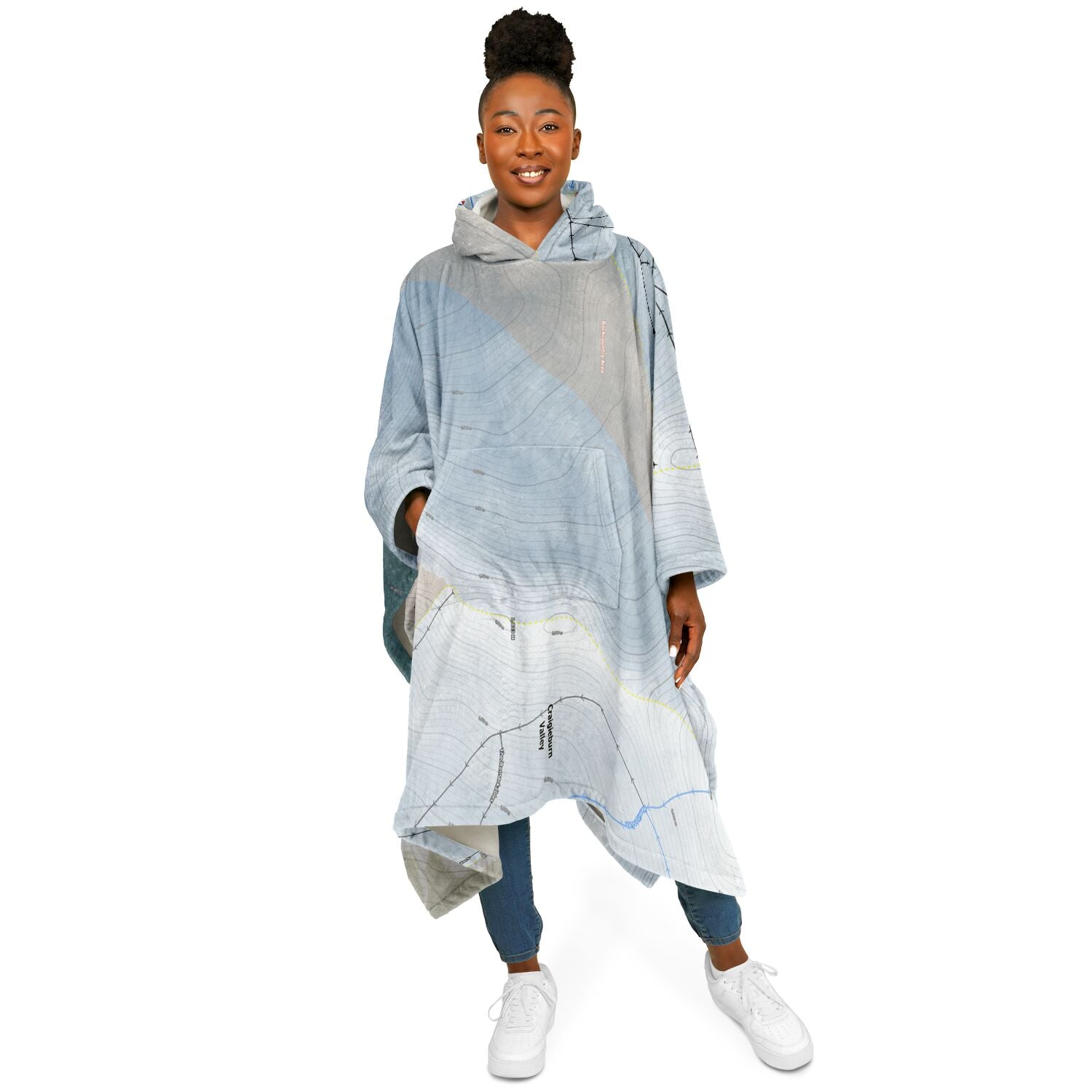 Broken Rive, New Zealand Ski Resort Map Flannel Blanket Poncho - Powderaddicts