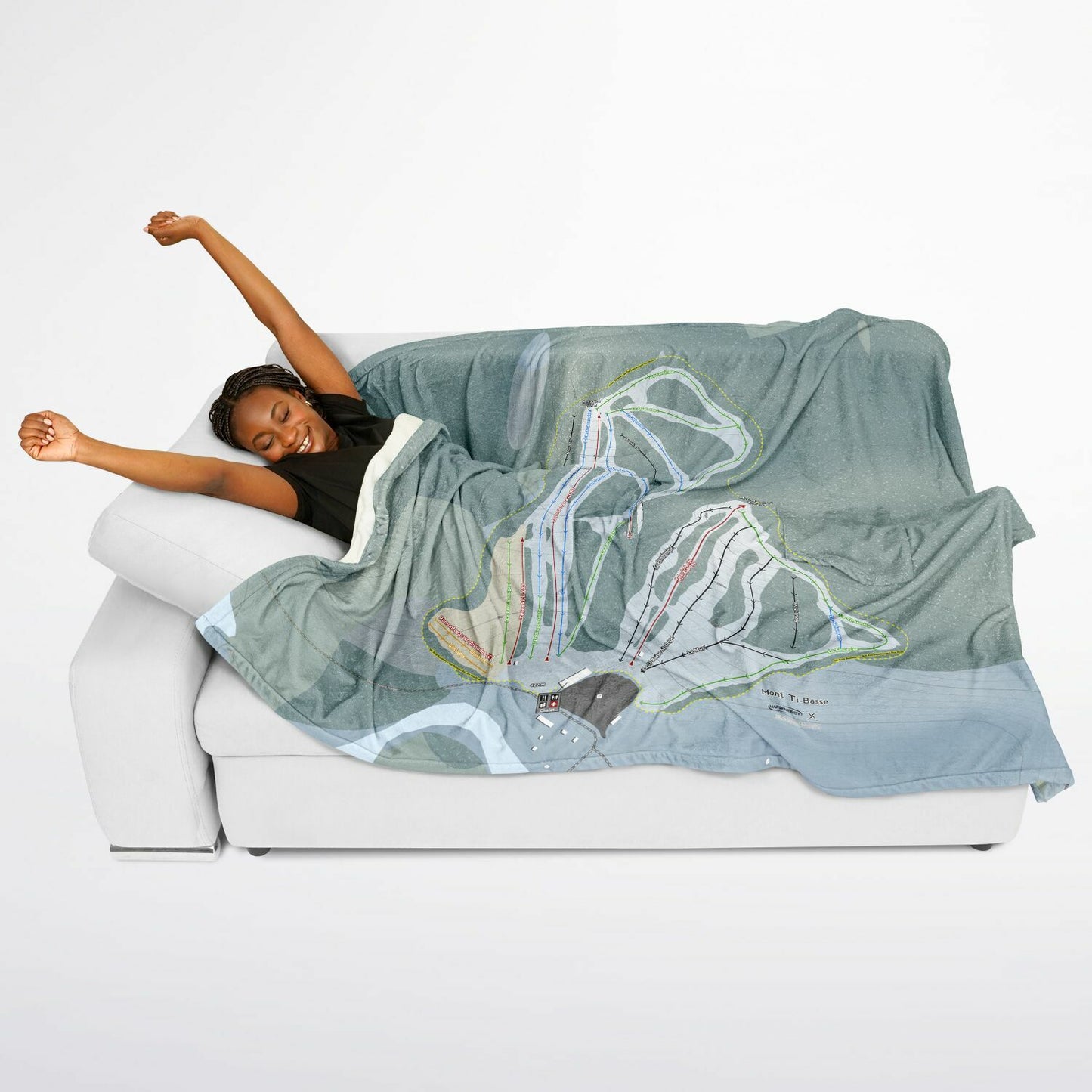 Mont Ti-Basse, Quebec Ski Resort Map Flannel Blanket Poncho