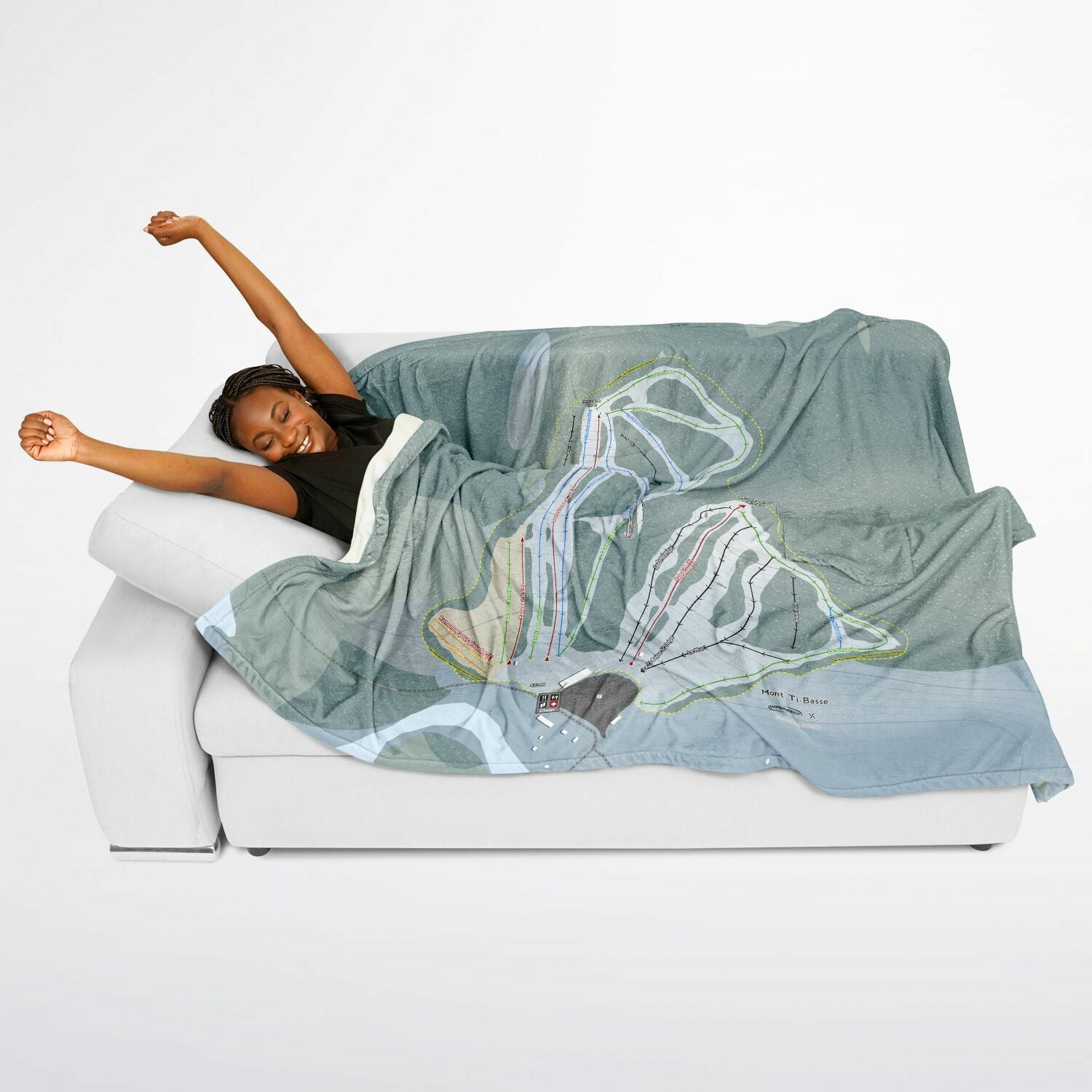 Mont Ti-Basse, Quebec Ski Resort Map Flannel Blanket Poncho