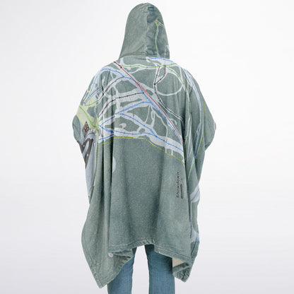 Showdown, Montana Ski Resort Map Flannel Blanket Poncho