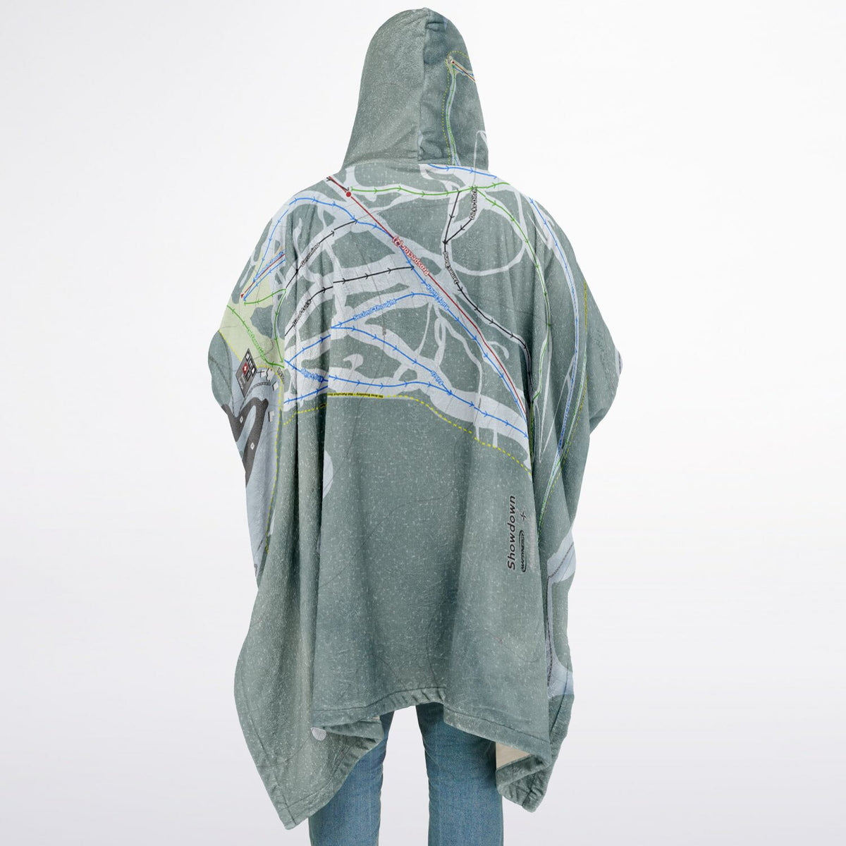 Showdown, Montana Ski Resort Map Flannel Blanket Poncho