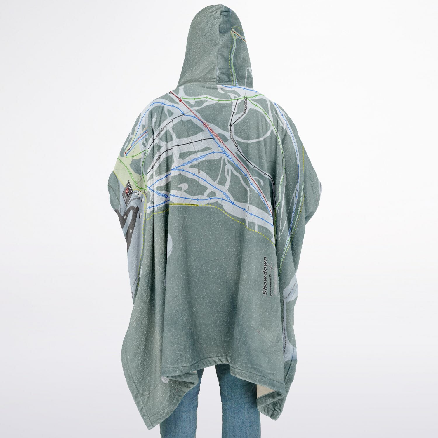 Showdown, Montana Ski Resort Map Flannel Blanket Poncho