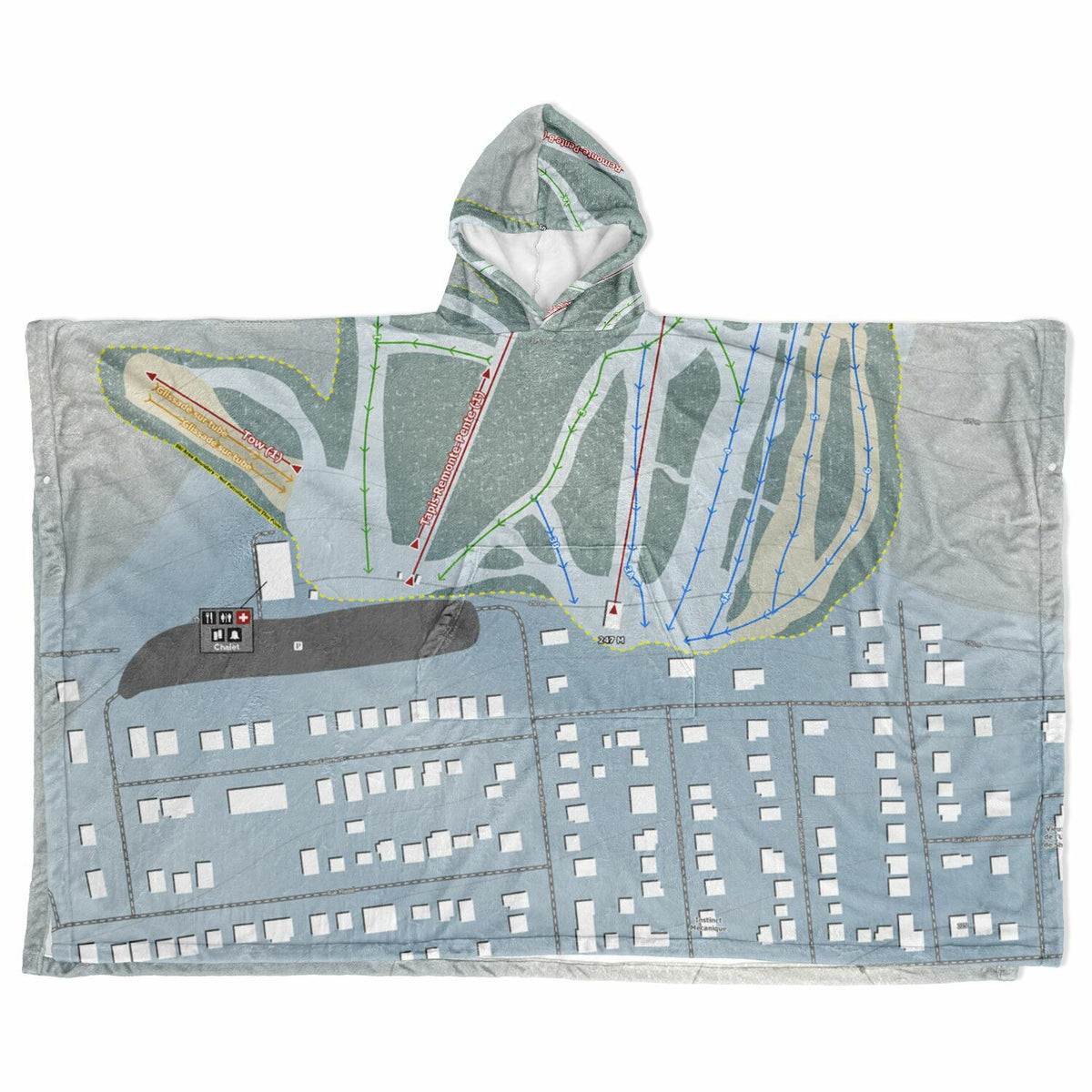 Mont-Bellevue, Quebec Ski Resort Map Flannel Blanket Poncho