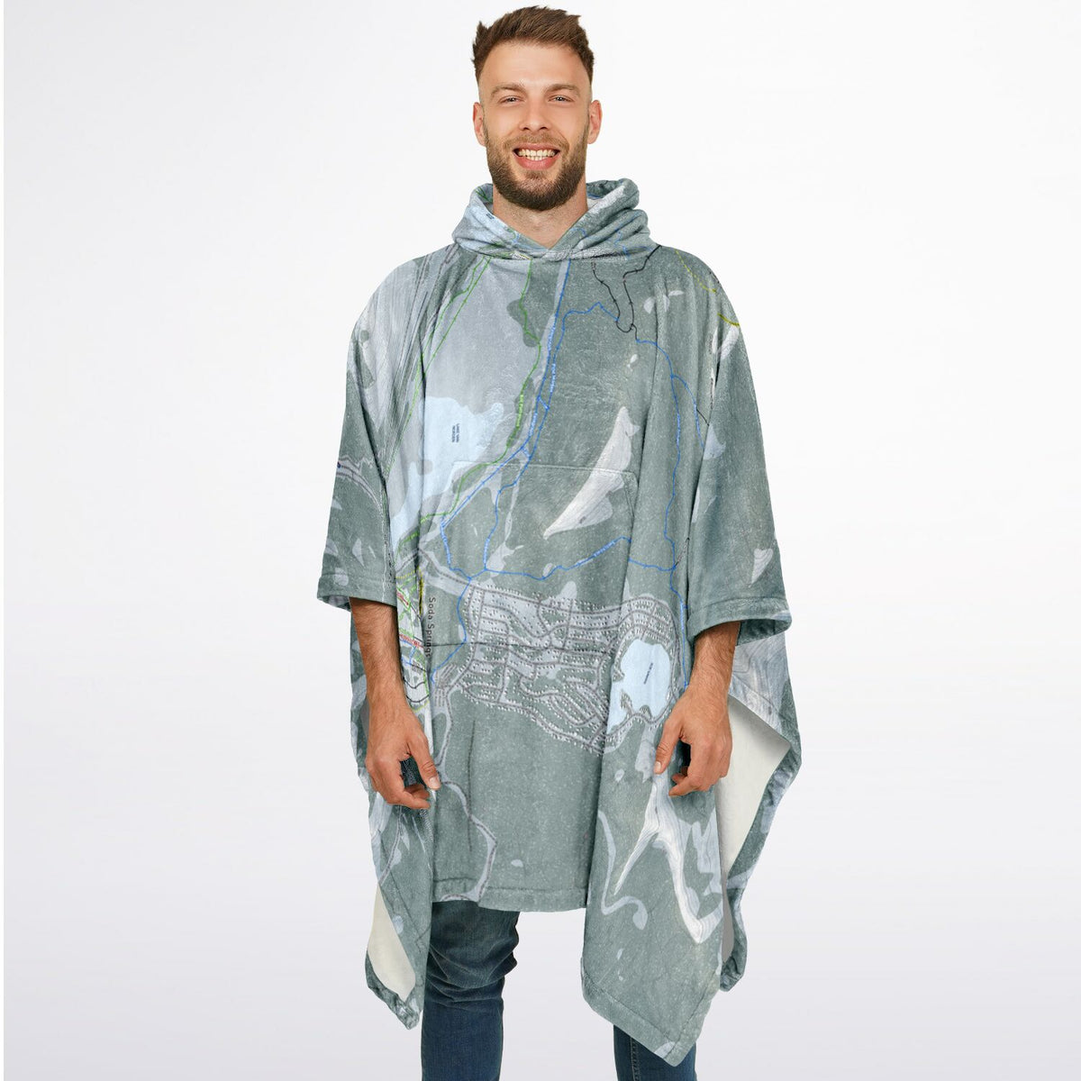 Donner Pass, California Ski Resort Map Flannel Blanket Poncho