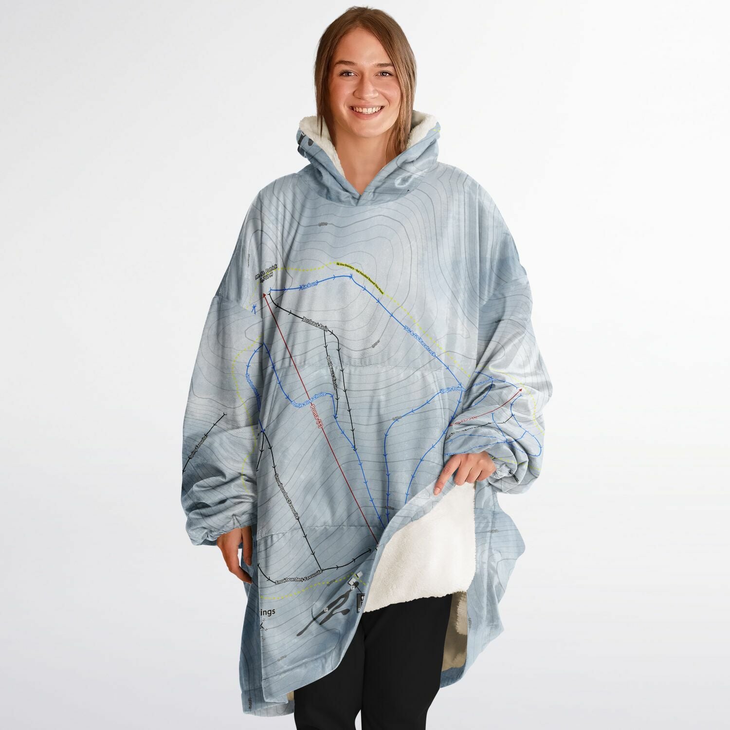 Hanmer Springs, New Zealand Ski Trail Map - Snug Hoodie