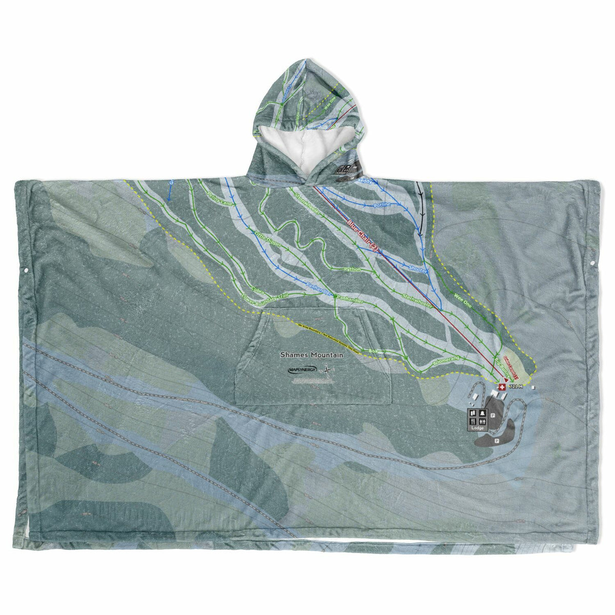 Shames Mountain, British Columbia Ski Resort Map Flannel Blanket Poncho