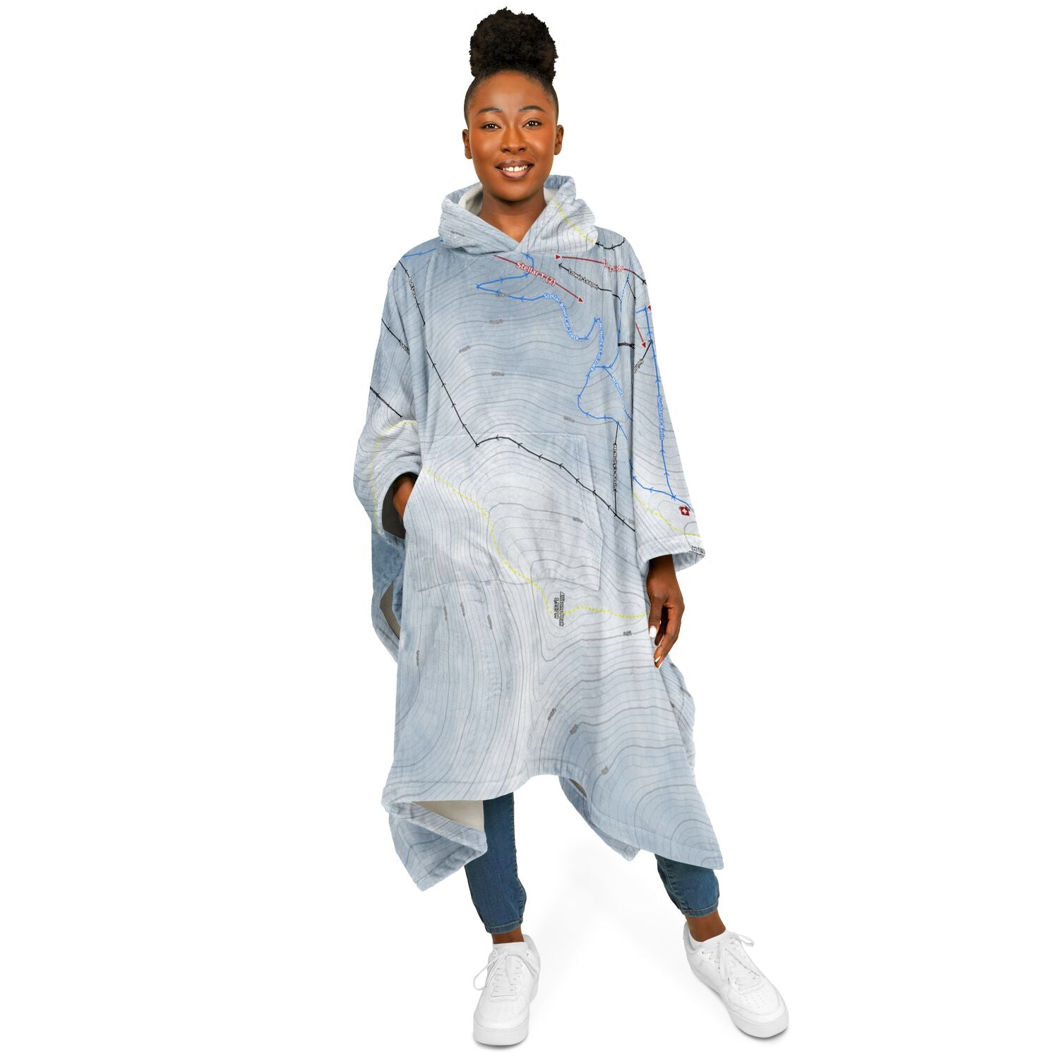 Porters, New Zealand Ski Resort Map Flannel Blanket Poncho