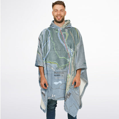 Buttermilk, Colorado Ski Resort Map Flannel Blanket Poncho