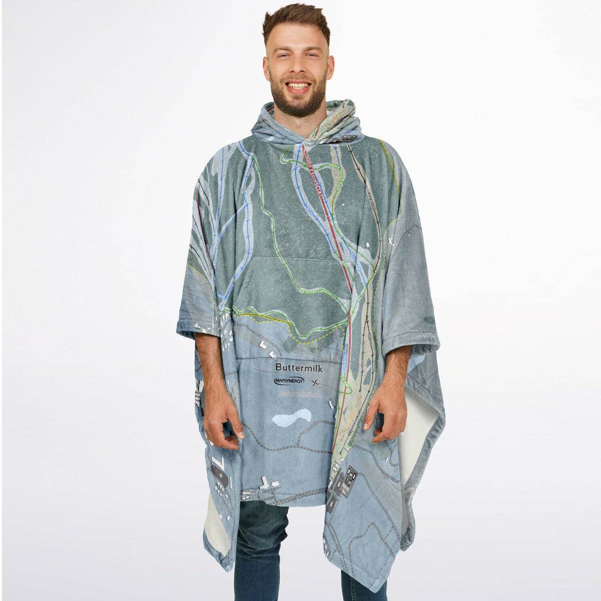 Buttermilk, Colorado Ski Resort Map Flannel Blanket Poncho