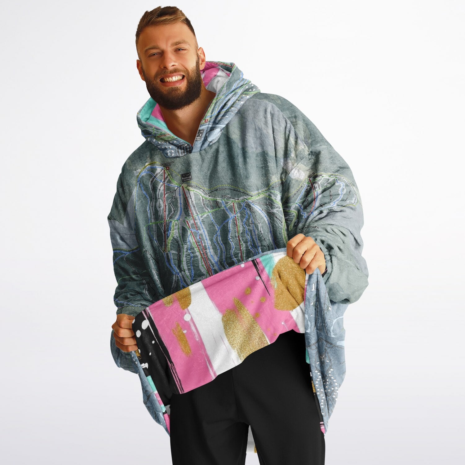 Bretton Woods, New Hampshire Ski Resort Map Reversible Snug Hoodie