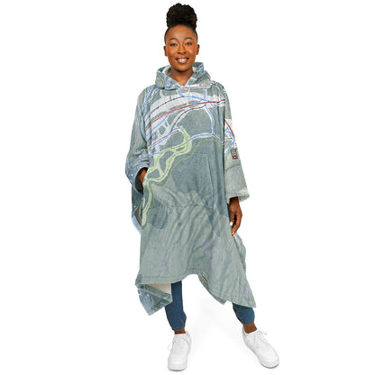 Pleasant Mountain, Maine Ski Resort Map Flannel Blanket Poncho