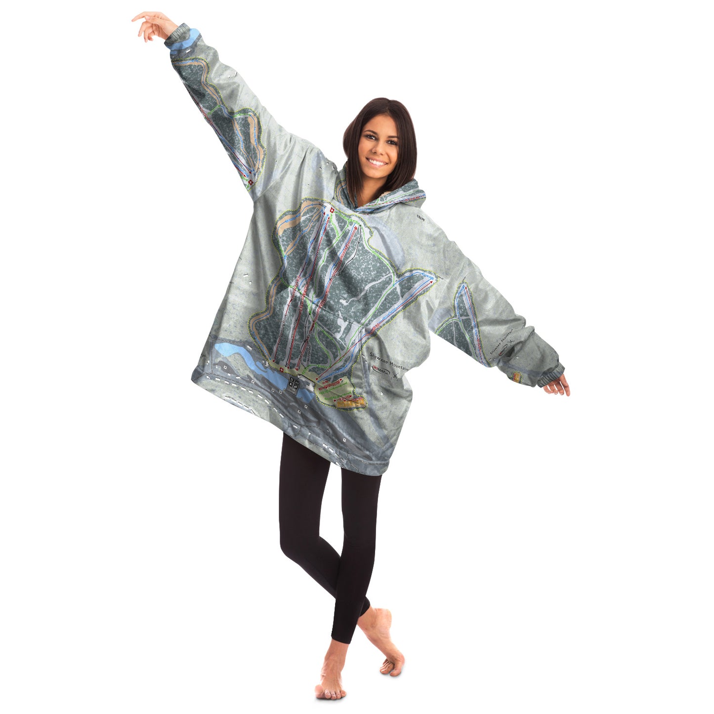 Shawnee Mountain, Pennsylvania Ski Trail Map Snug Hoodie - Powderaddicts