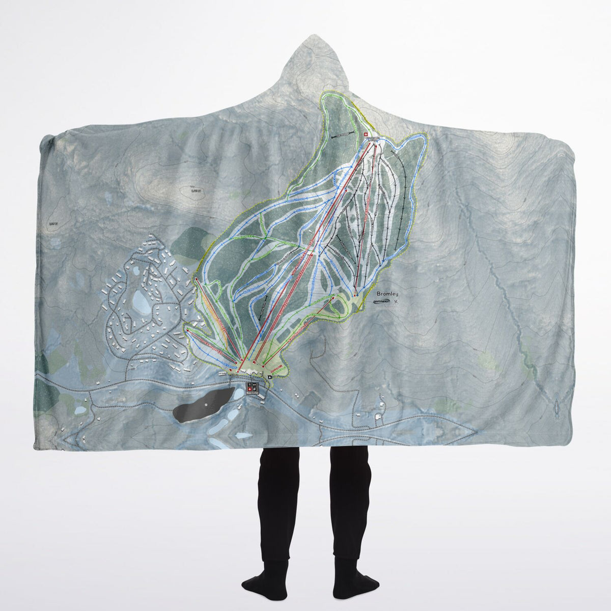 Bromley, Vermont Ski Trail Map - Adult Hooded Blanket