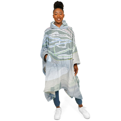 Song Mountain, New York Ski Resort Map Flannel Blanket Poncho