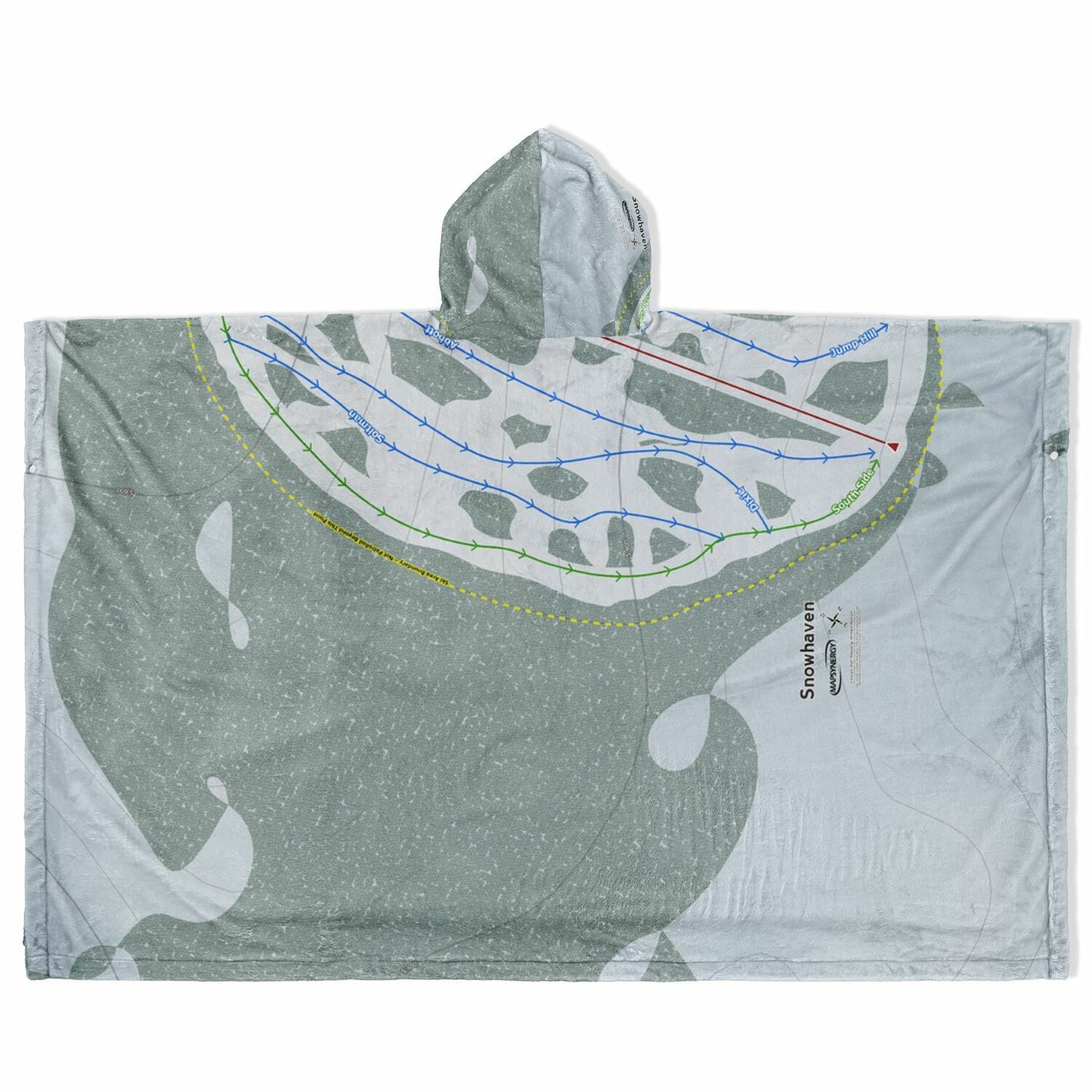 Snowhaven, Idaho Ski Resort Map Flannel Blanket Poncho