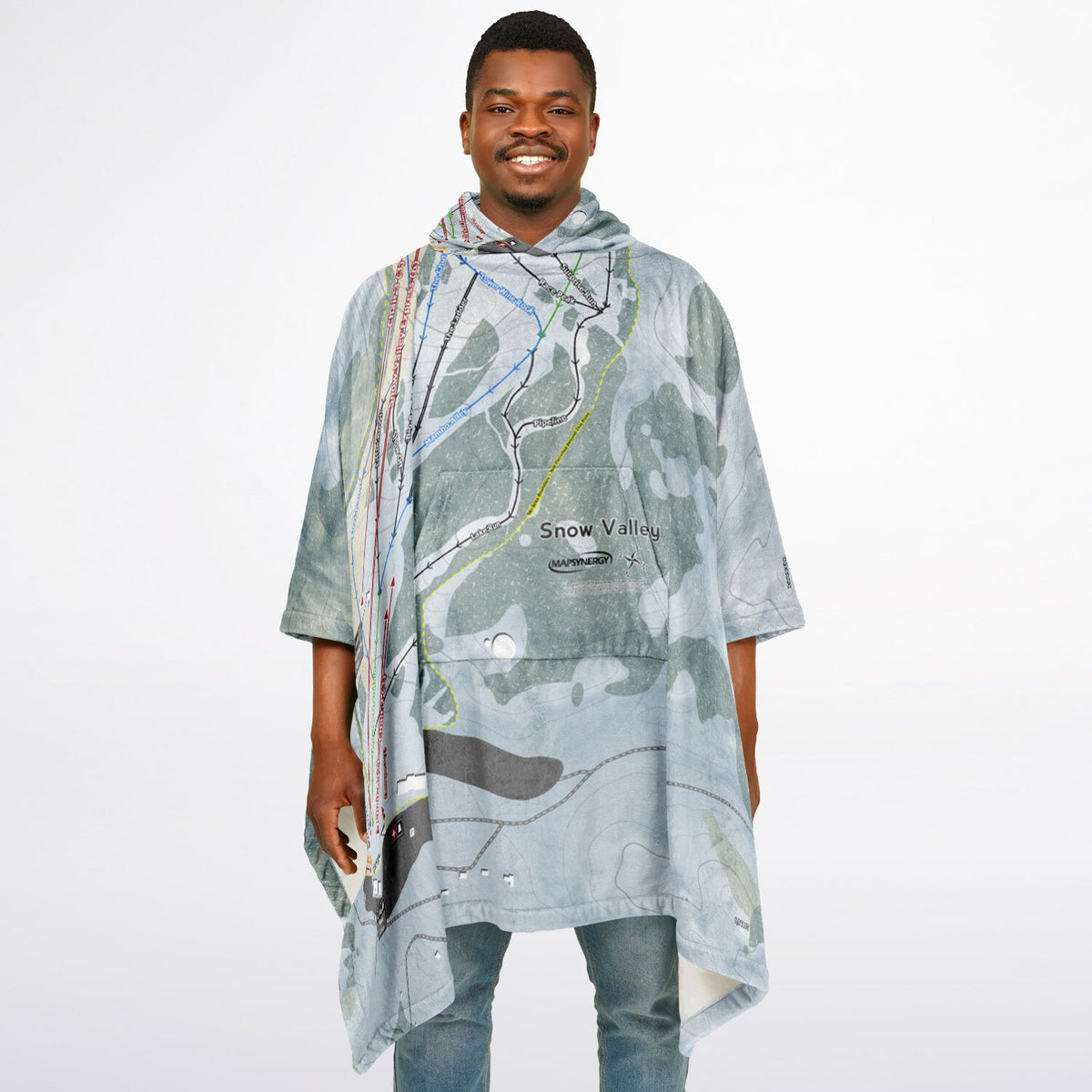 Snow Valley, California Ski Resort Map Flannel Blanket Poncho