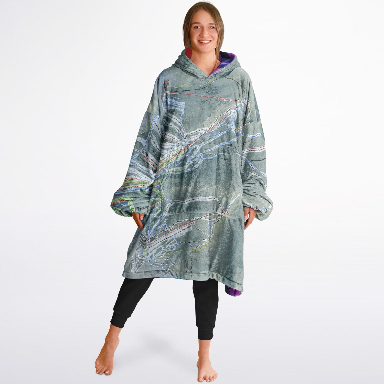 Cannon Mountain, New Hampshire Ski Resort Map Reversible Snug Hoodie