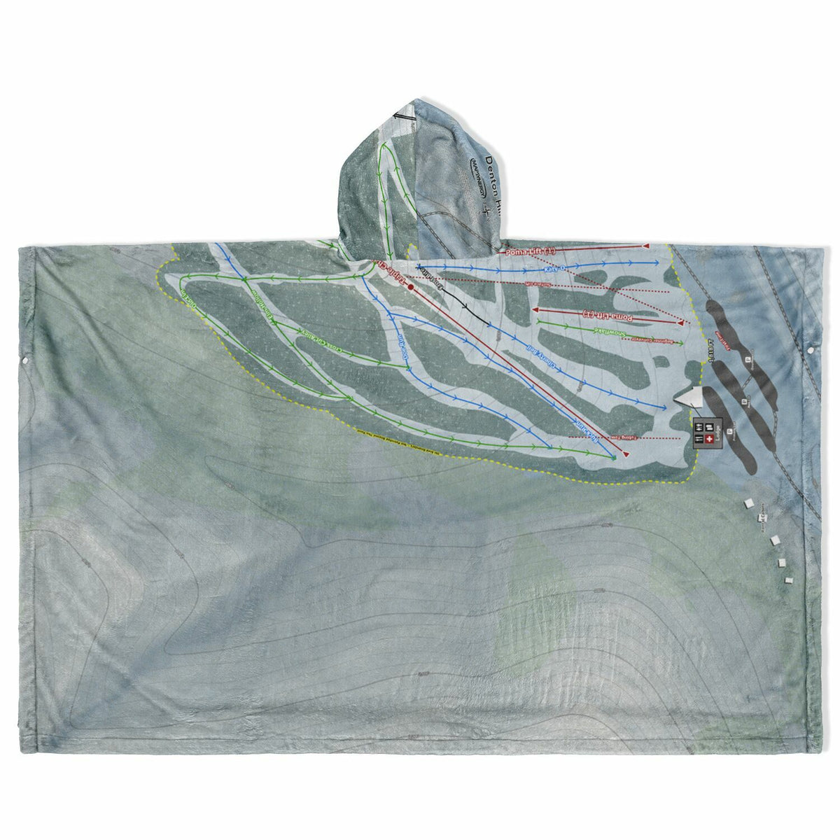 Denton Hill, Pennsylvania Ski Resort Map Flannel Blanket Poncho