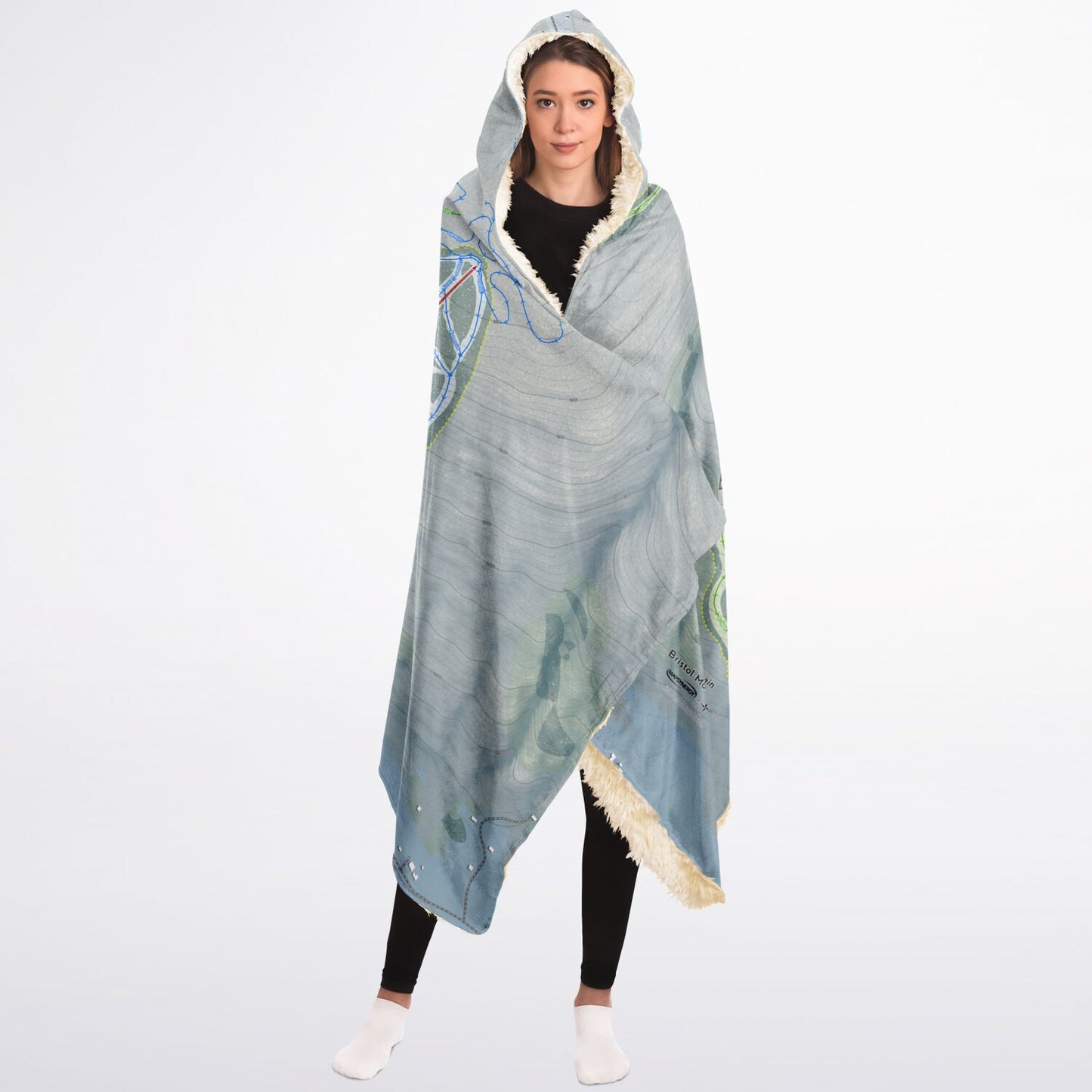 Bristol Mountain, New York Ski Trail Map - Adult Hooded Blanket