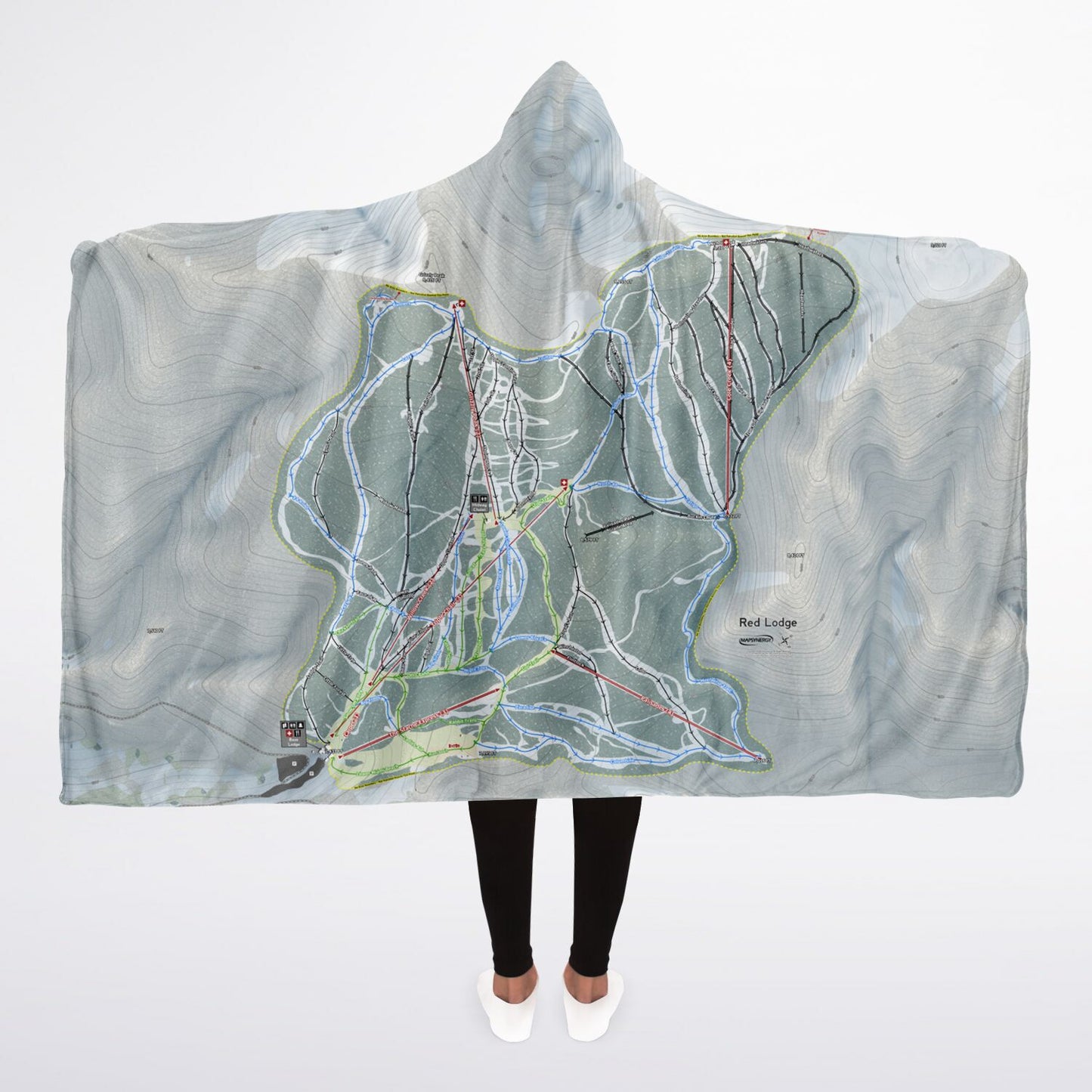 Red Lodge, Montana Ski Trail Map - Adult Hooded Blanket - Powderaddicts