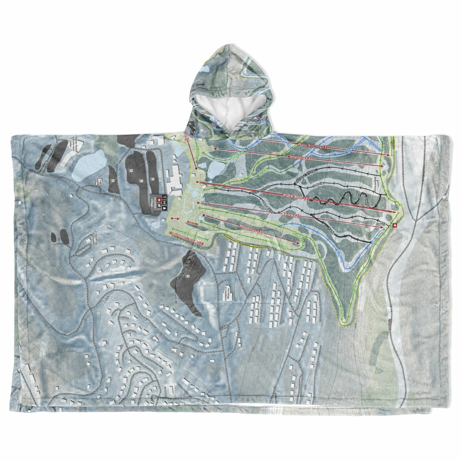 Camelback Mountain, Pennsylvania Ski Resort Map Flannel Blanket Poncho