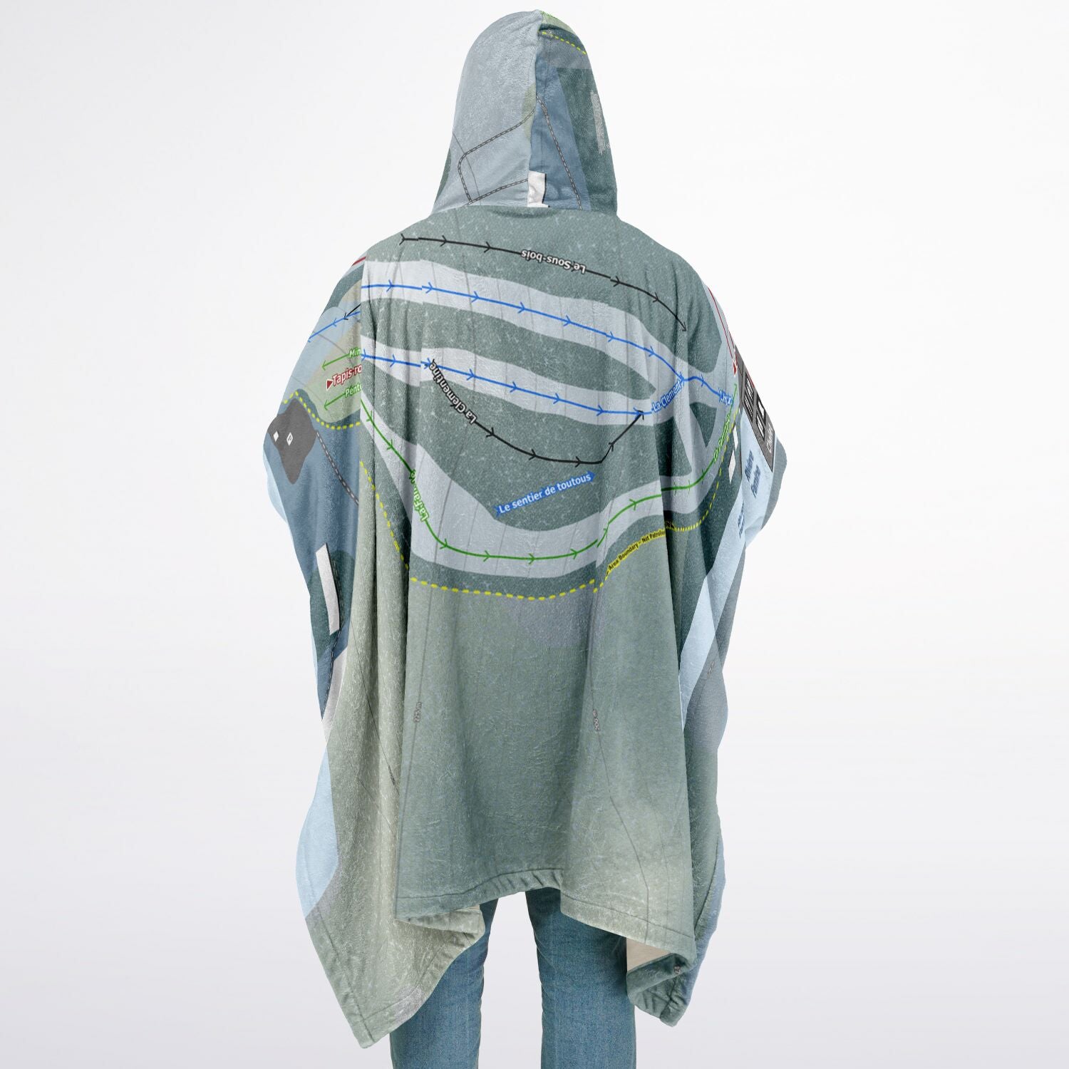 Centre de Ski de St-Georges, Quebec Ski Resort Map Flannel Blanket Poncho