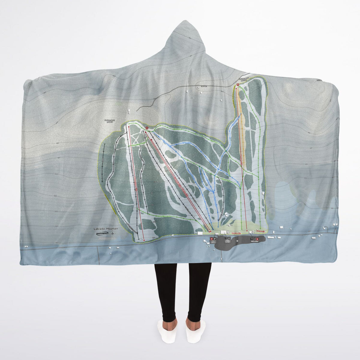 Labrador Mountain, New York Ski Trail Map - Adult Hooded Blanket