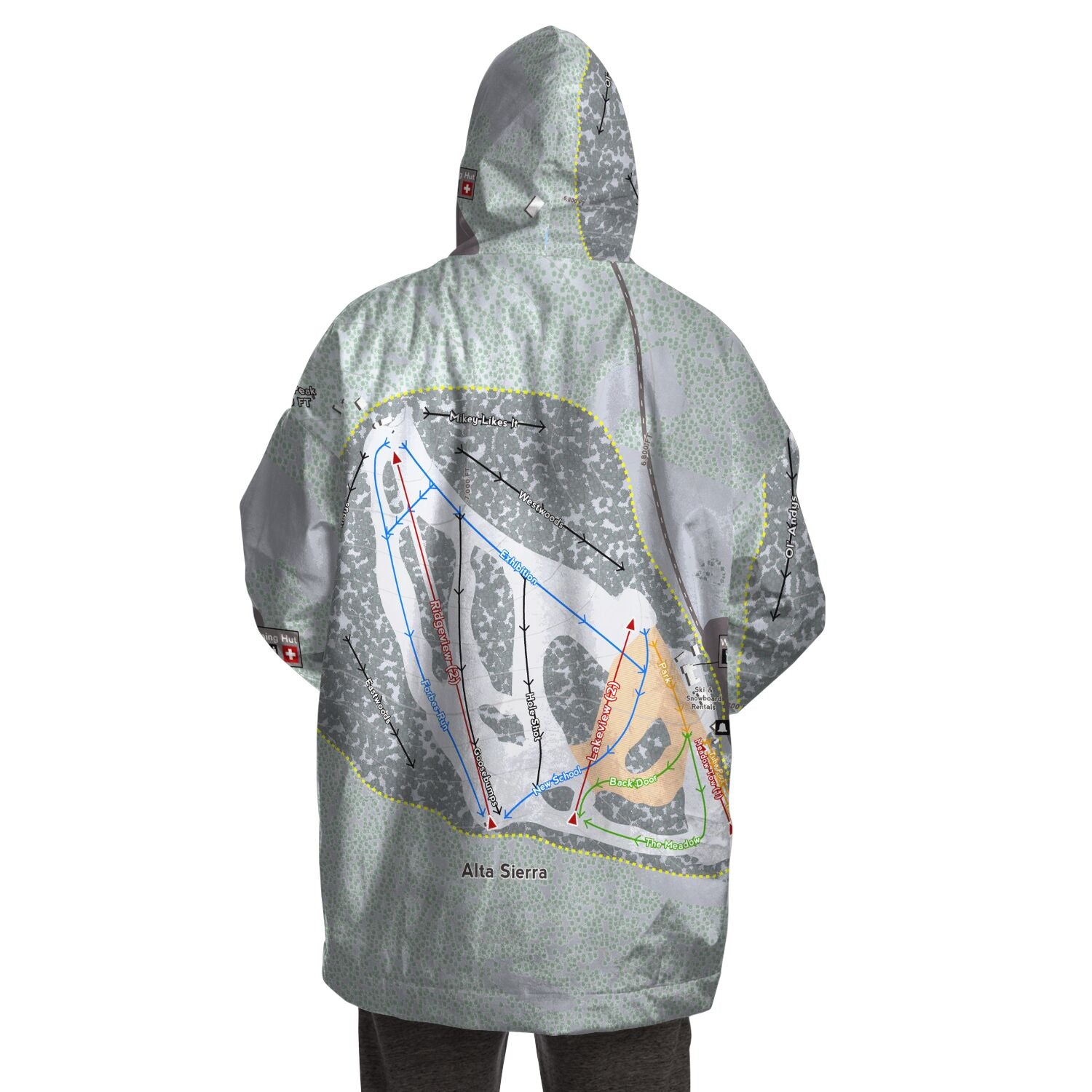 Alta Sierra, California Ski Trail Map - Snug Hoodie - Powderaddicts