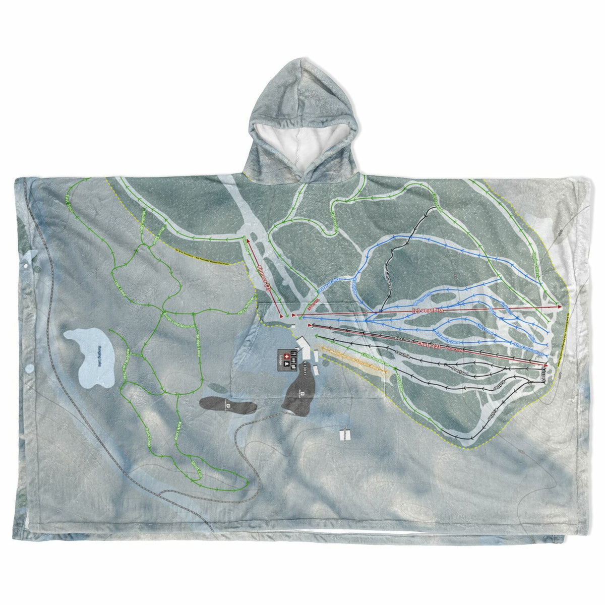 Snowy Range, Wyoming Ski Resort Map Flannel Blanket Poncho
