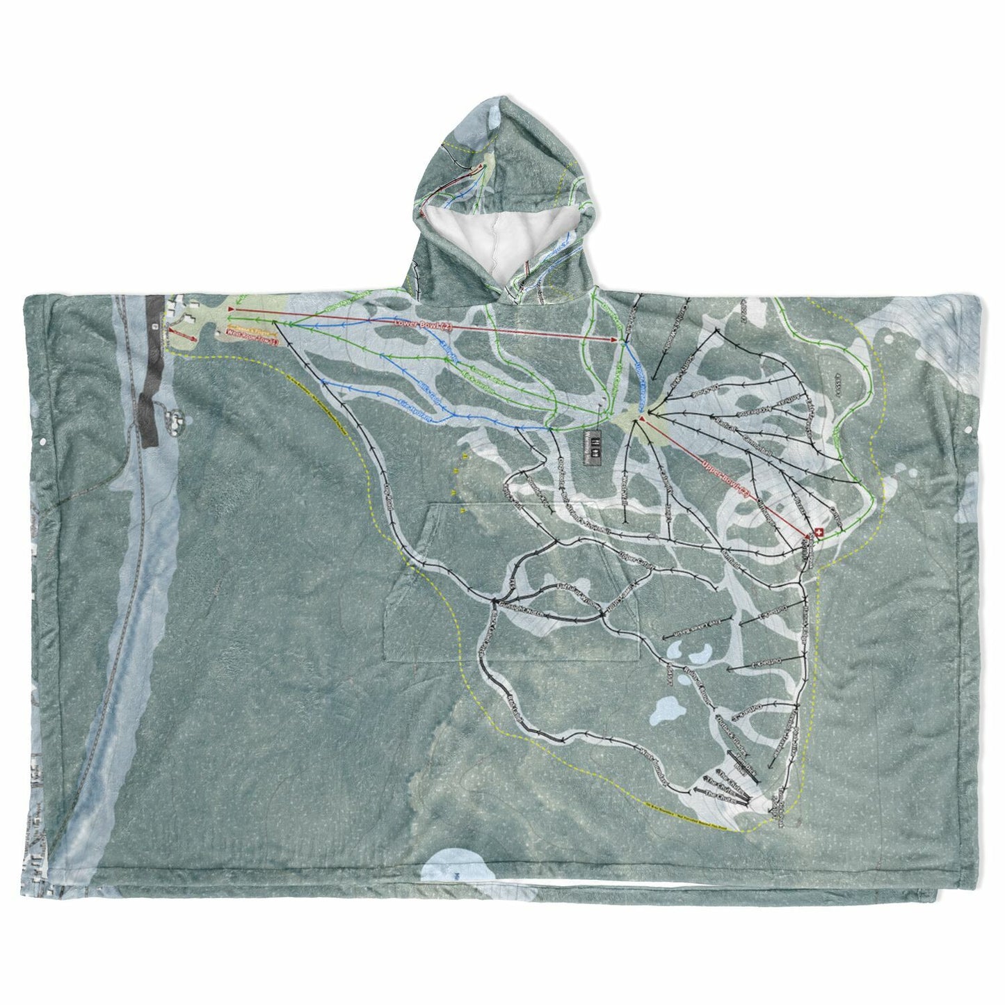 Mt Hood Skibowl, Oregon Ski Resort Map Flannel Blanket Poncho