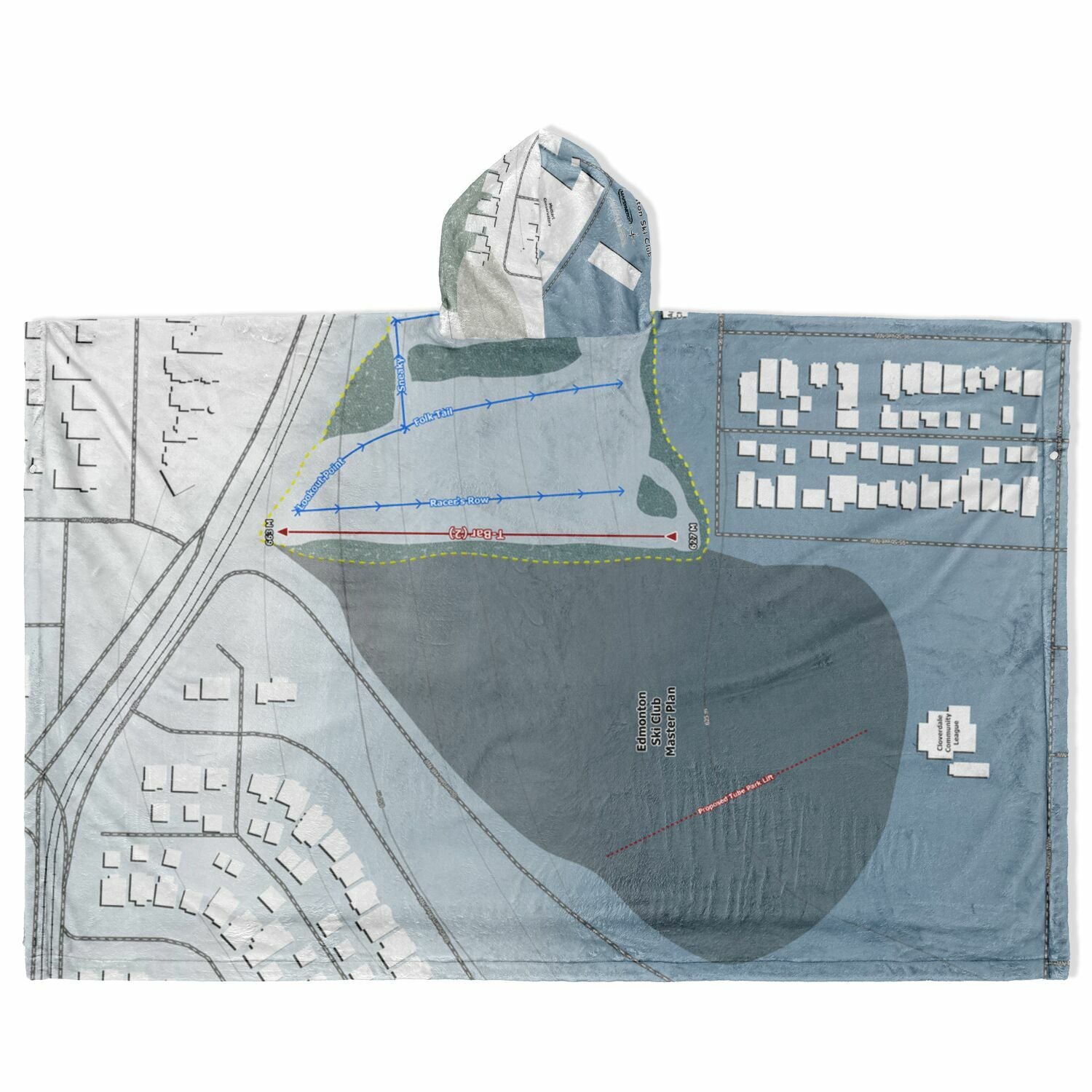 Edmonton Ski Club, Alberta Ski Resort Map Flannel Blanket Poncho